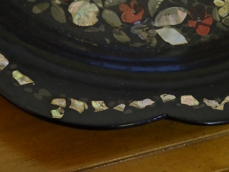 Victorian papier mache tray with detailed handle-Jennens & Bettridge